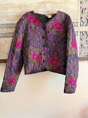 First Option Women's Quilted Floral Paisley Jacket - Magenta & Olive